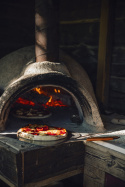 Pizza board, stainless steel, handle cover of leather